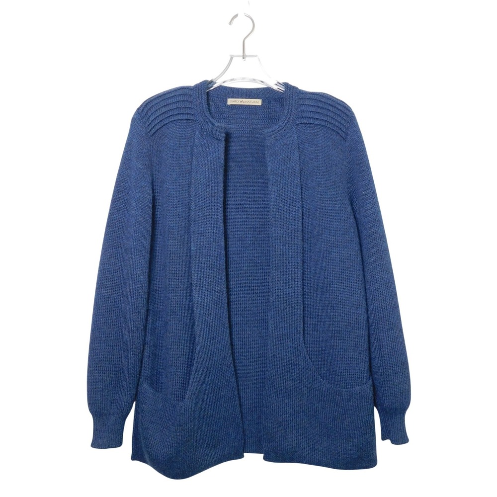 Simply Natural Alpaca Blend Open Front Cardigan‎ Blue Pleated Shoulder Peru